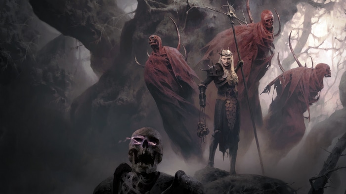 Diablo IV Necromancer with Red-Clad Figures
