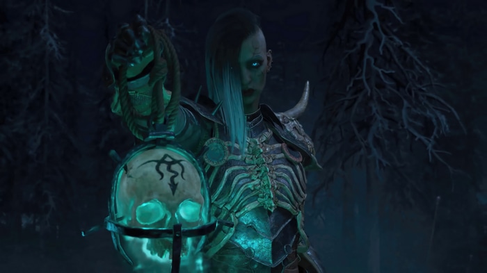Diablo IV Necromancer holding a skull