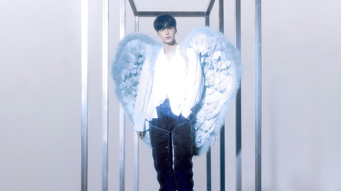 Kai from EXO with blue angel wings