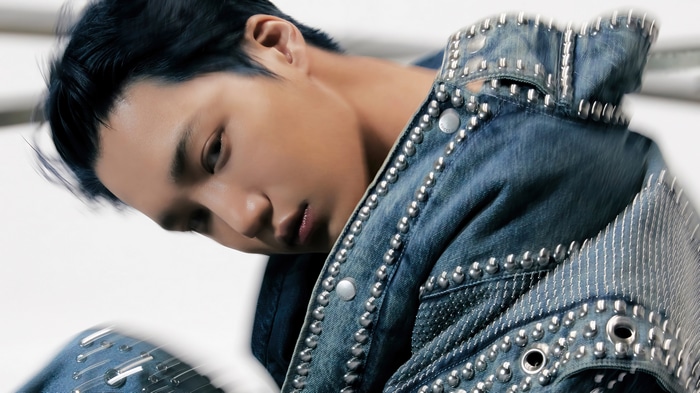 Kai from EXO in a studded denim jacket