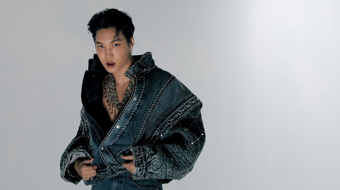 Kai from EXO in a studded denim jacket
