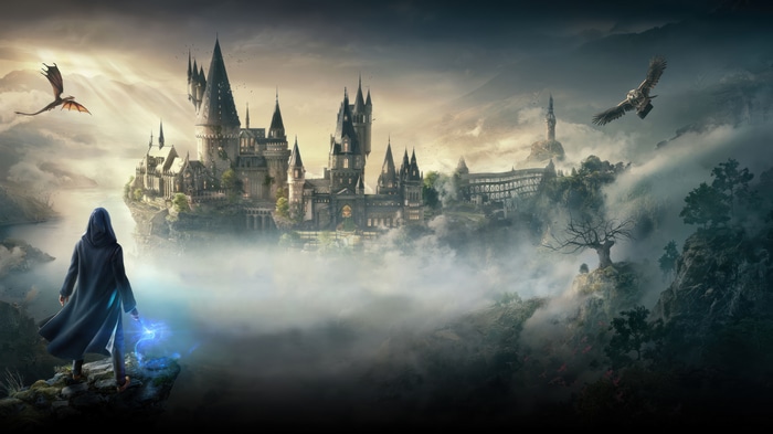 Hogwarts Legacy Castle with Dragons and Eagle