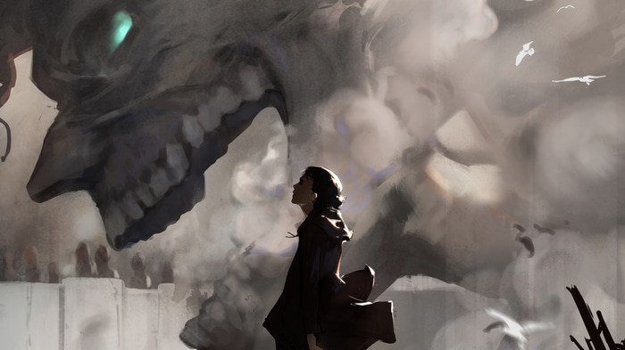 Eren Yeager and a Titan in Attack on Titan 4K