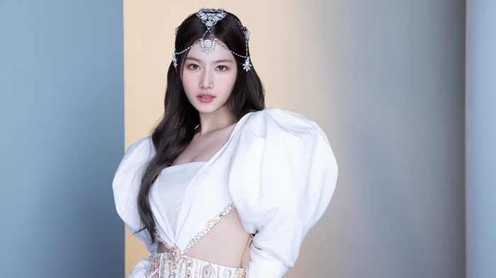 Sana Minatozaki from TWICE in white outfit
