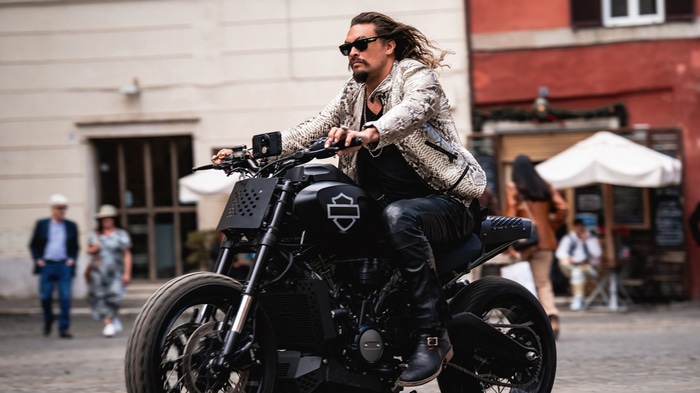 Jason Momoa on a Harley-Davidson Motorcycle in Fast X 4K