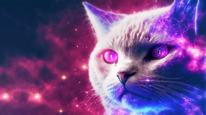 Cosmic Cat with Purple Eyes in Space