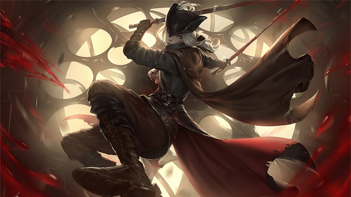 Bloodborne Hunter with two swords in action