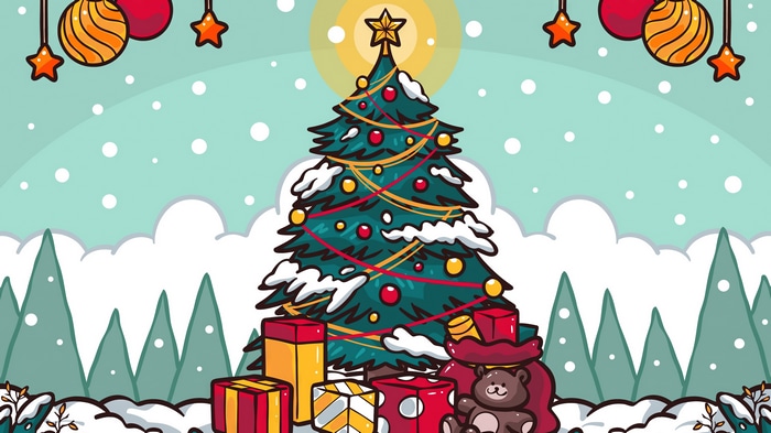 Christmas Tree with Gifts and Snow