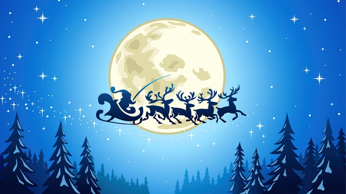 Santa Claus and Reindeer Sleigh Flying in 4K