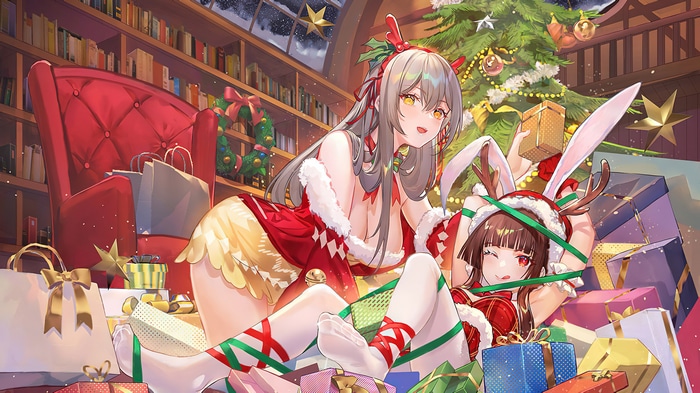 Anime Girls in Christmas Outfits with Gifts