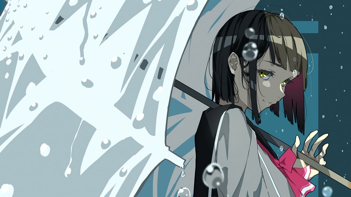 Anime girl with umbrella in the rain 4K