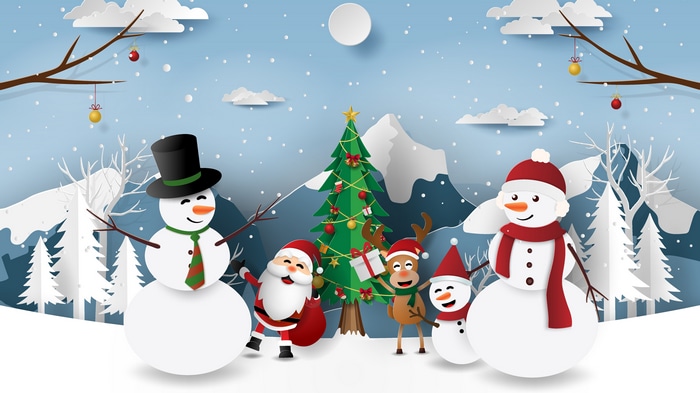 Santa Claus and Snowmen Celebrate Christmas