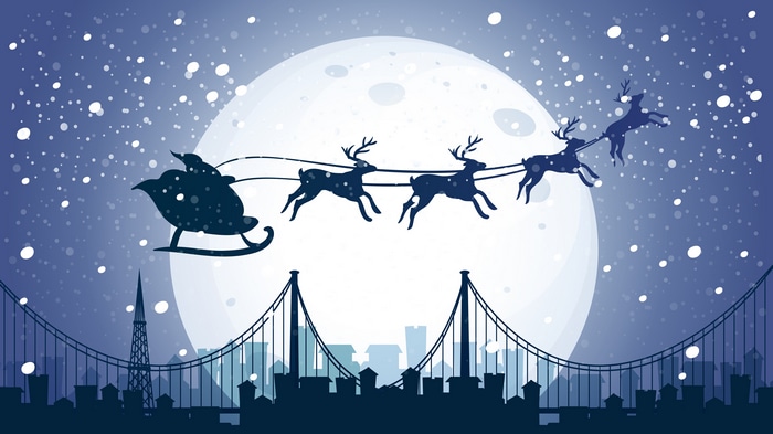 Santa Claus Sleigh Silhouette 4K