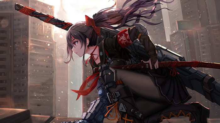Anime Girl with Katana in Sci-Fi City 4K