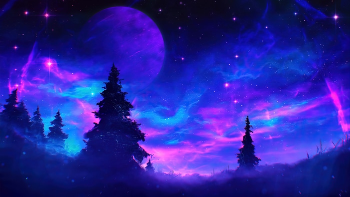 Anime Digital Art 4K Night Sky Scenery
