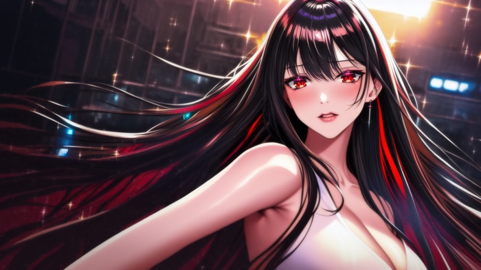 Beautiful Anime Girl with Black and Red Hair 4K