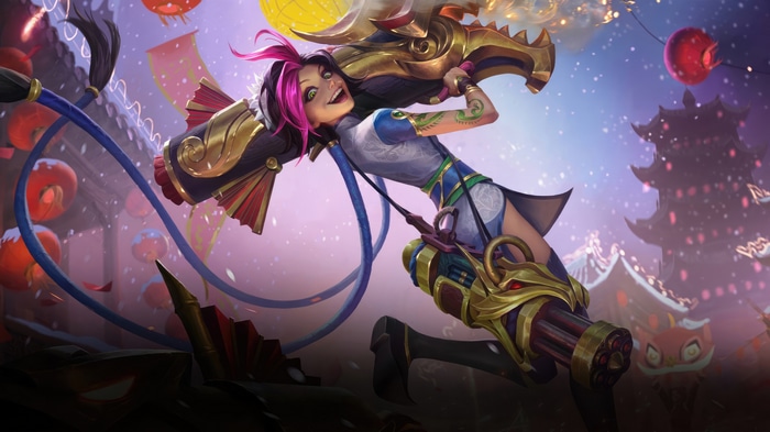 Jinx from League of Legends with a dragon gun