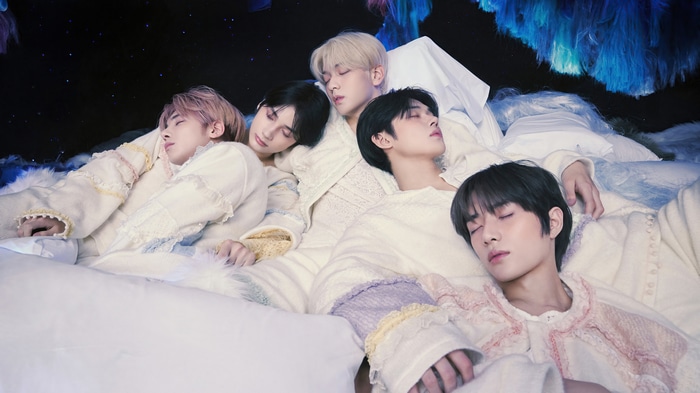 TXT members sleeping in a dreamy setting 4K