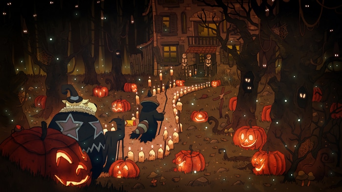 Halloween Night in a Spooky Forest with Pumpkins and Candles 4K