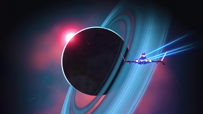 No Man's Sky: Spacecraft near ringed planet