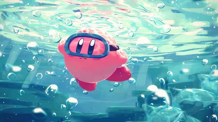 Kirby swims underwater with goggles