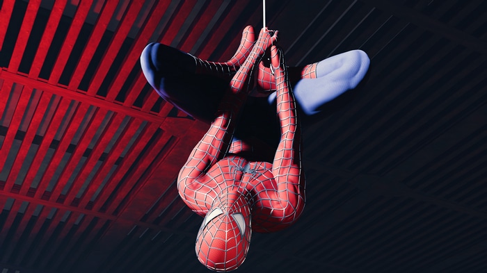 Spider-Man hanging upside down 4K