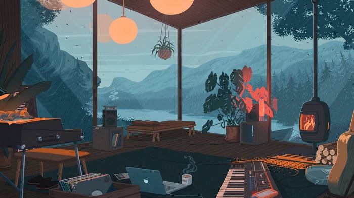 Cozy room with a view of mountains and lake