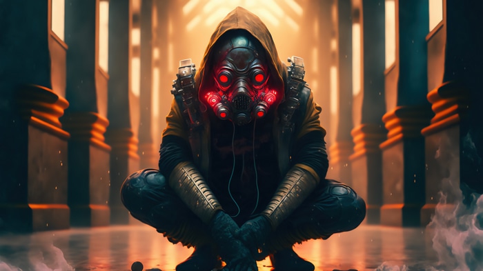 Sci-Fi Assassin with Gas Mask and Red Eyes
