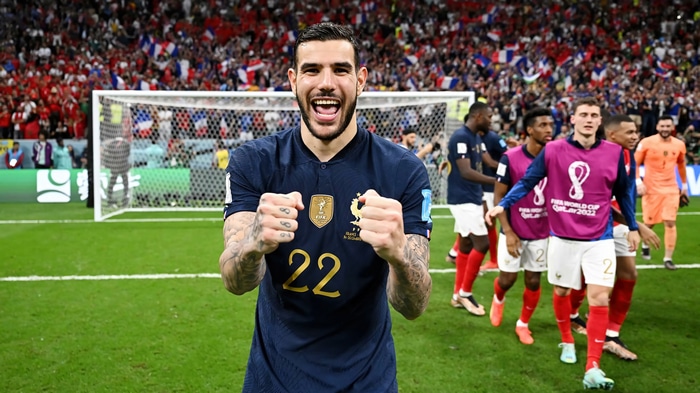 Theo Hernandez celebrates with France teammates at FIFA World Cup