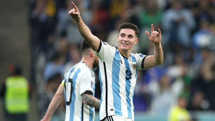 Argentina player Julian Alvarez celebrates a goal