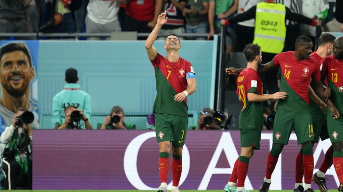 Cristiano Ronaldo celebrates with Portugal teammates