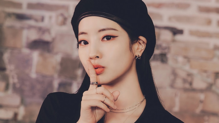 Dahyun of TWICE wearing a black beret