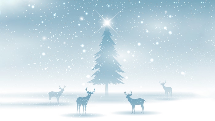 Christmas Tree and Reindeer in Snow