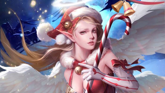 Elf Angel with Candy Cane and Bells