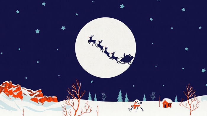 Santa Claus Sleigh and Reindeer in 4K Moon