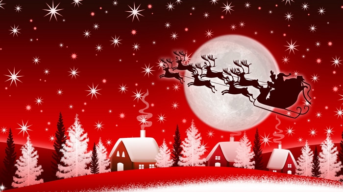 Santa Claus Sleigh Ride Over Snowy Village 4K