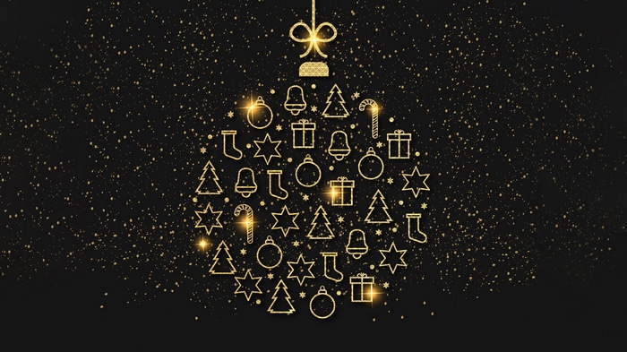 Christmas Ornament with Gold Icons and Glitter
