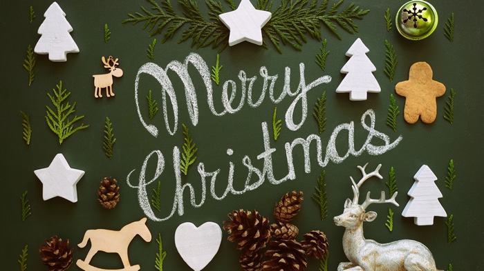 Merry Christmas Chalkboard Art with Decorations