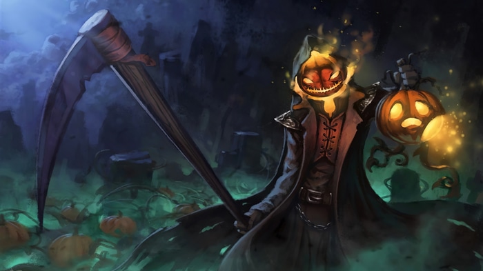 Pumpkinhead Reaper with Scythe and Lantern 4K