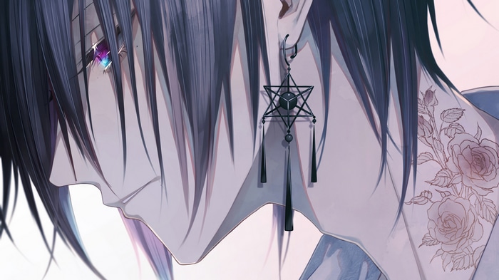 Anime Boy with Star Earring and Rose Tattoo 4K