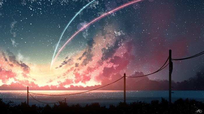 Anime Sunset Scenery with Comet 4K