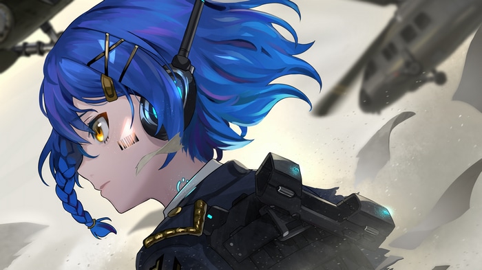 Anime Girl with Blue Hair and Android Features