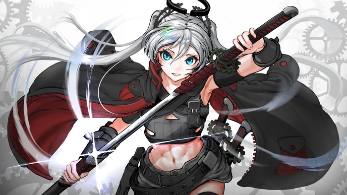 Anime Girl with Katana and Gears 4K