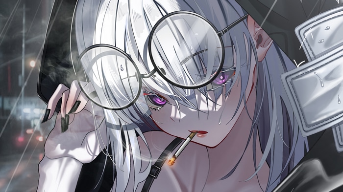 Anime Girl with Glasses Smoking 4K