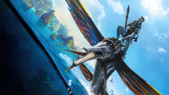 Jake Sully riding a Banshee in Avatar: The Way of Water 4K