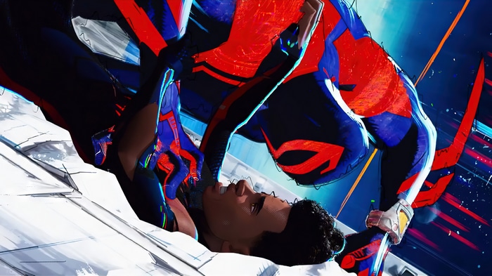 Spider-Man 2099 and Miles Morales in Spider-Man: Across the Spider-Verse 4K