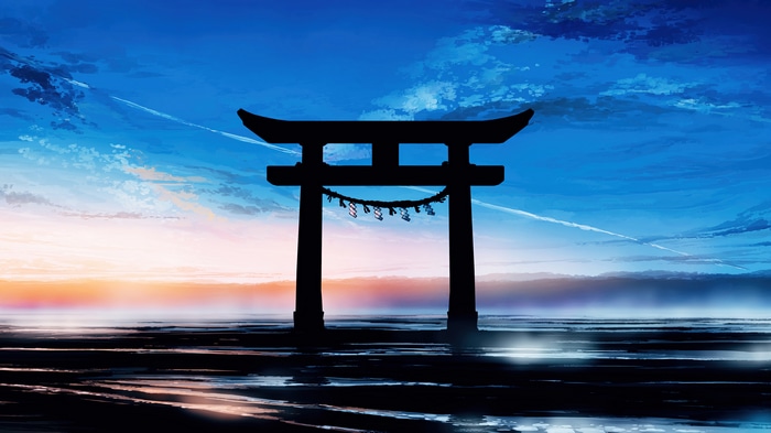 Silhouette of a Torii Gate at Sunset