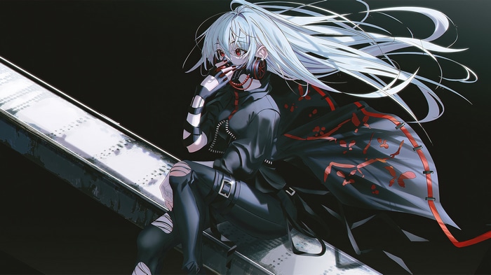 Anime Girl with Gas Mask and White Hair 4K