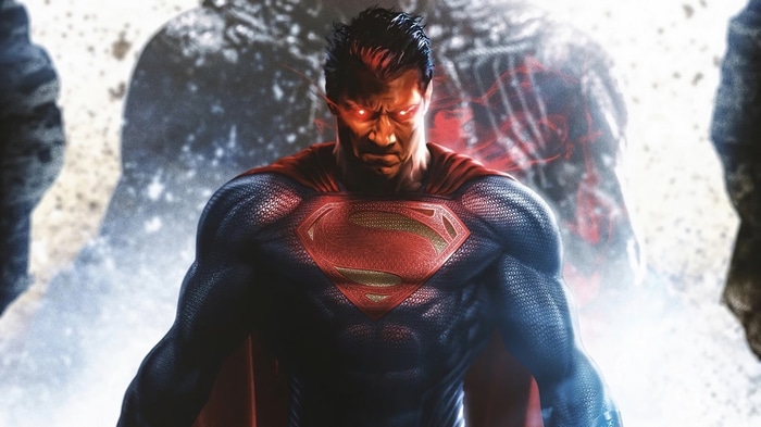Superman with glowing red eyes 4K