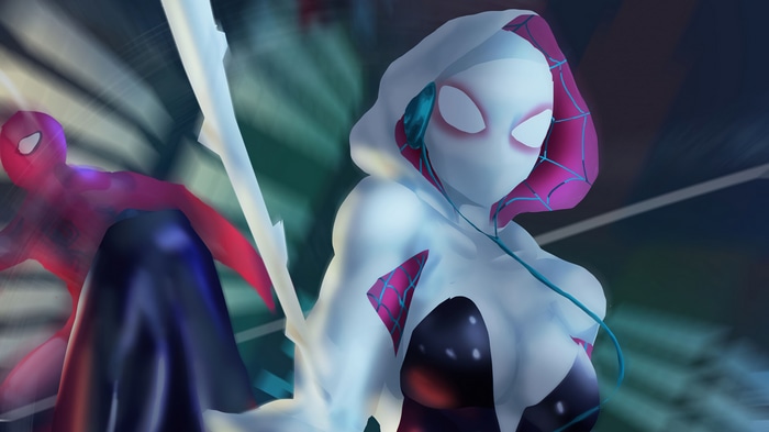 Spider-Gwen and Spider-Man in 4K